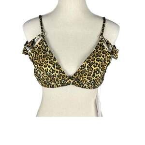 Solido Leopard Ruffle Triangle Bikini Top Y2K Halter Swim Large NWT